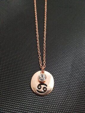 Solid Rose-Gold Astronomy Cancer-Sign/Symbol-Pendant with Crystal Charm Necklace